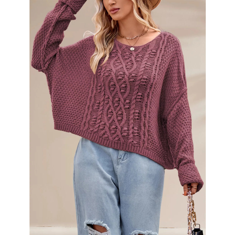 Textured Knit Round Neck Sweater Apparel and Accessories