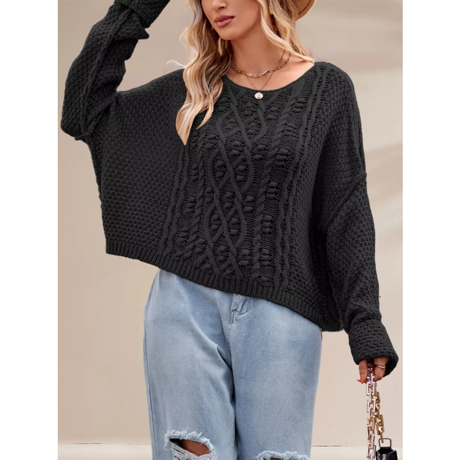 Textured Knit Round Neck Sweater Apparel and Accessories