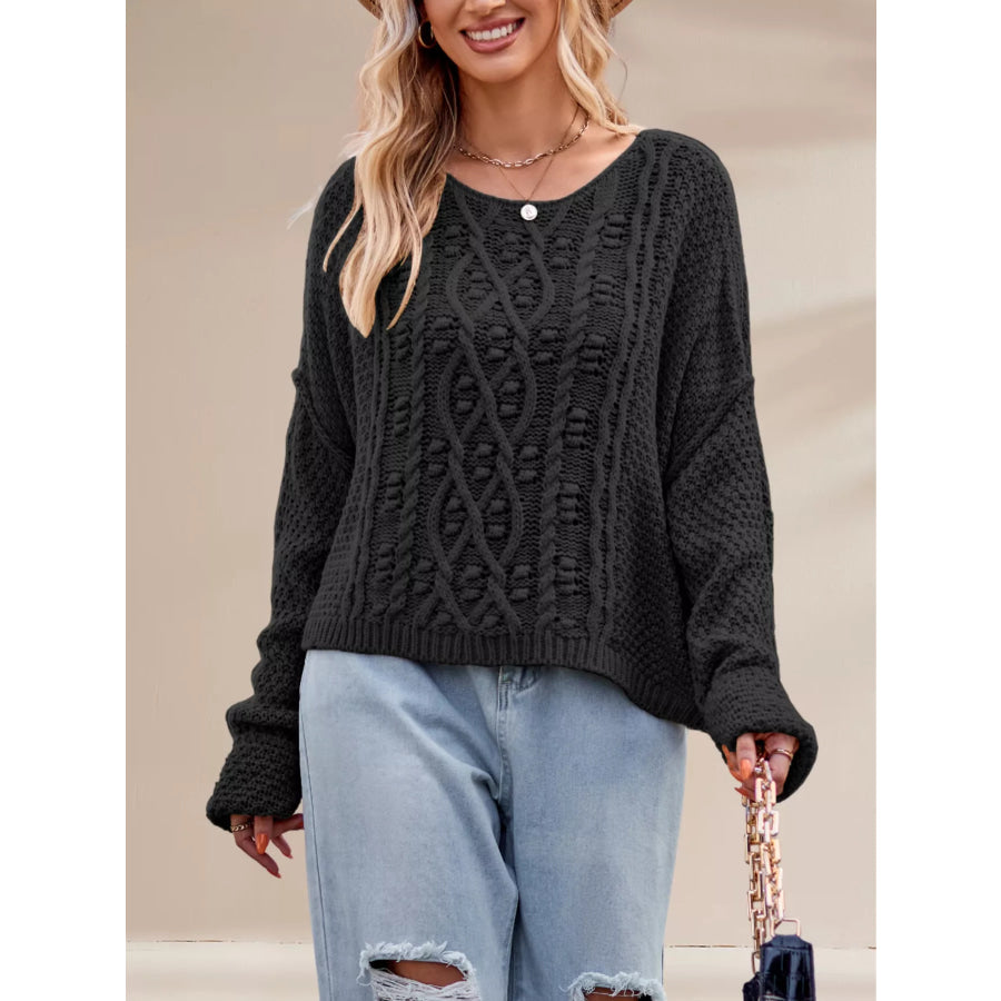 Textured Knit Round Neck Sweater Apparel and Accessories