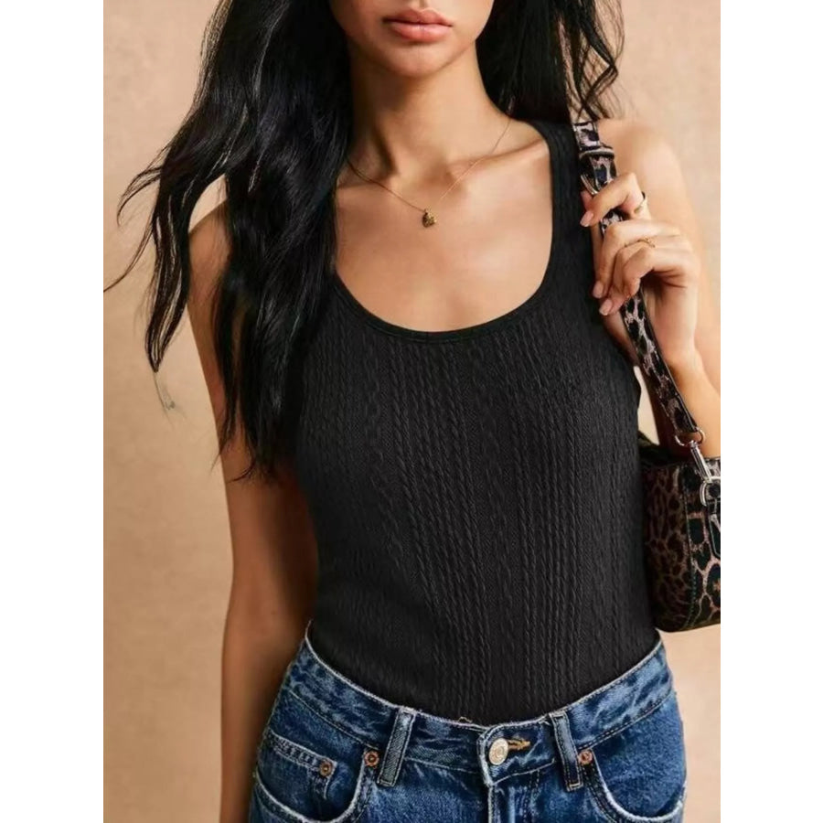 Textured Knit Scoop Neck Tank Black / XS Apparel and Accessories
