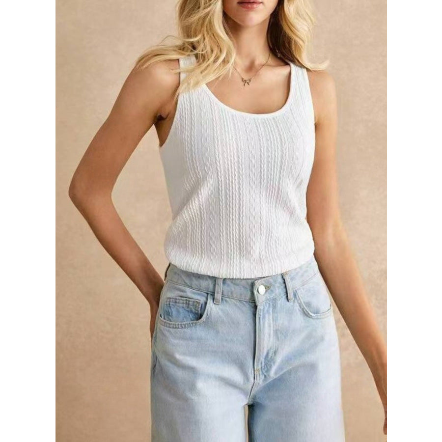 Textured Knit Scoop Neck Tank White / XS Apparel and Accessories