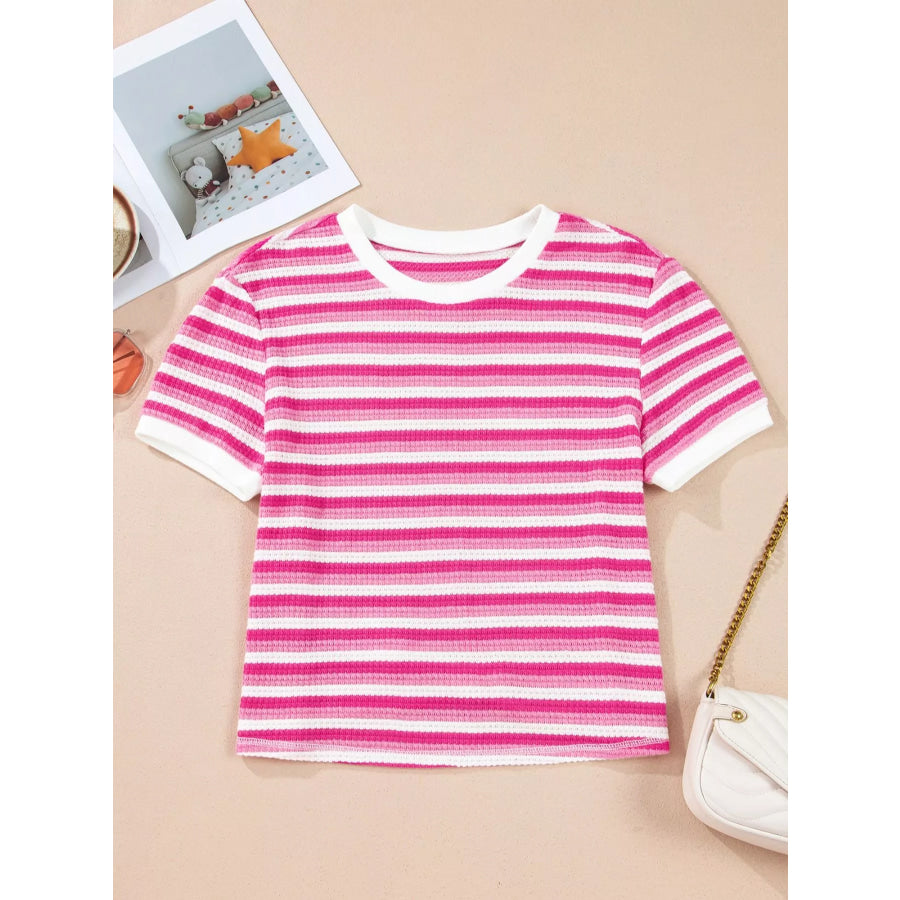 Textured Knit Short Sleeve Crossed Detail Tee Apparel and Accessories