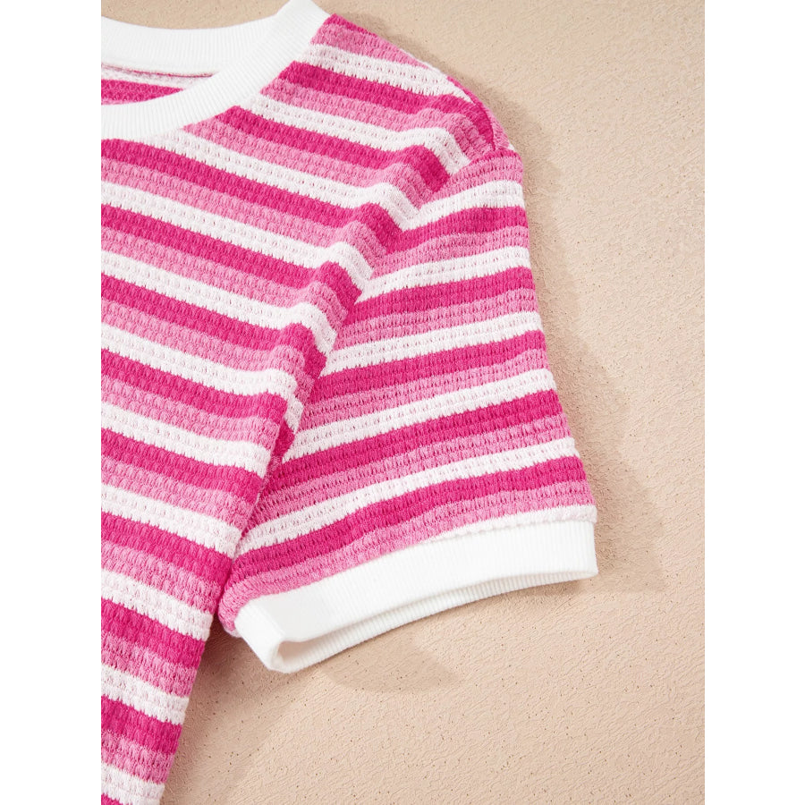 Textured Knit Short Sleeve Crossed Detail Tee Apparel and Accessories