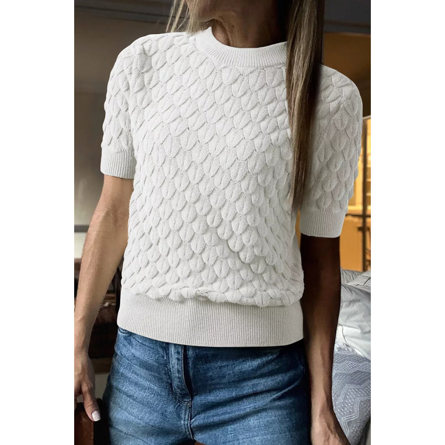Textured Knit Short Sleeve Pullover White / S Apparel and Accessories