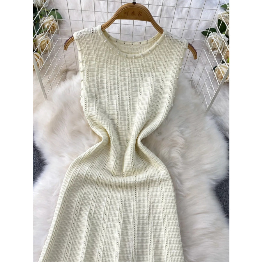 Textured Knit Sleeveless Midi Dress Apricot / One Size Apparel and Accessories