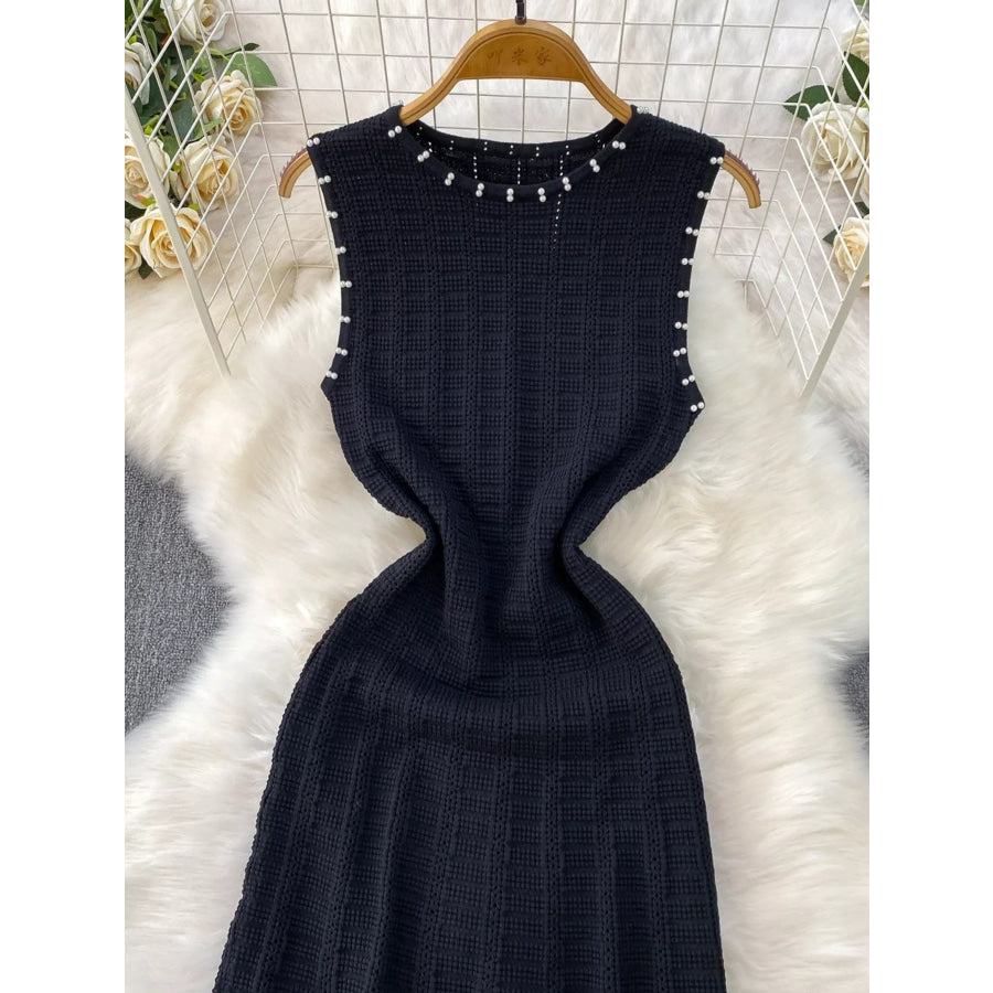 Textured Knit Sleeveless Midi Dress Black / One Size Apparel and Accessories