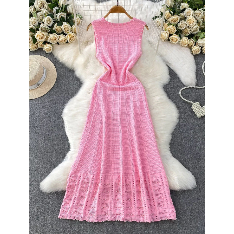 Textured Knit Sleeveless Midi Dress Pink / One Size Apparel and Accessories