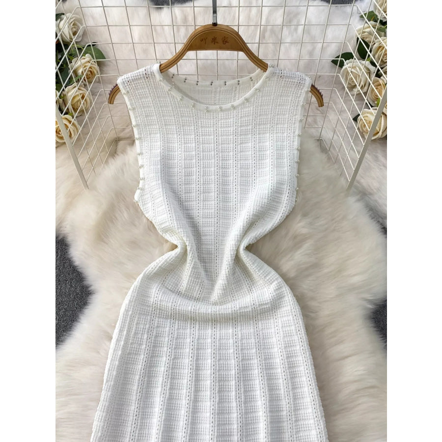 Textured Knit Sleeveless Midi Dress White / One Size Apparel and Accessories