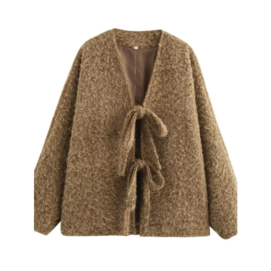 Textured Knit Tie-Front Outerwear Apparel and Accessories