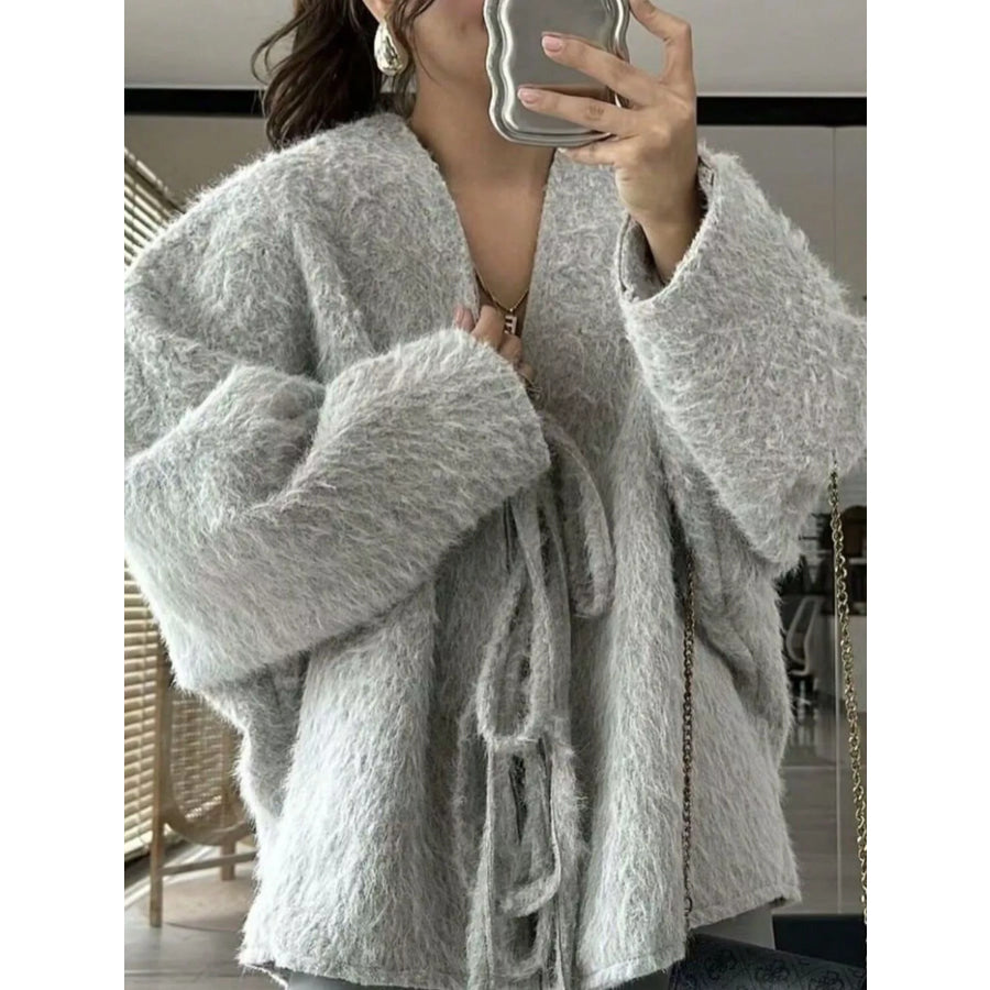 Textured Knit Tie-Front Outerwear Apparel and Accessories