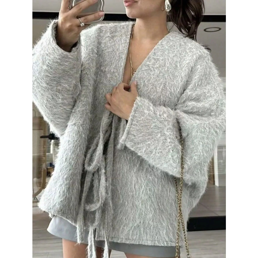 Textured Knit Tie-Front Outerwear Apparel and Accessories