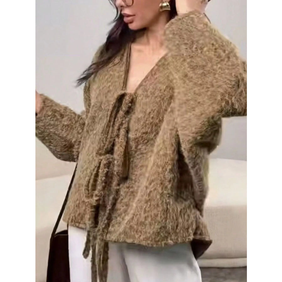 Textured Knit Tie-Front Outerwear Apparel and Accessories