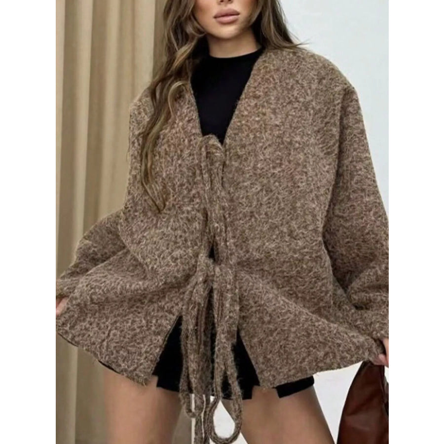 Textured Knit Tie-Front Outerwear Apparel and Accessories