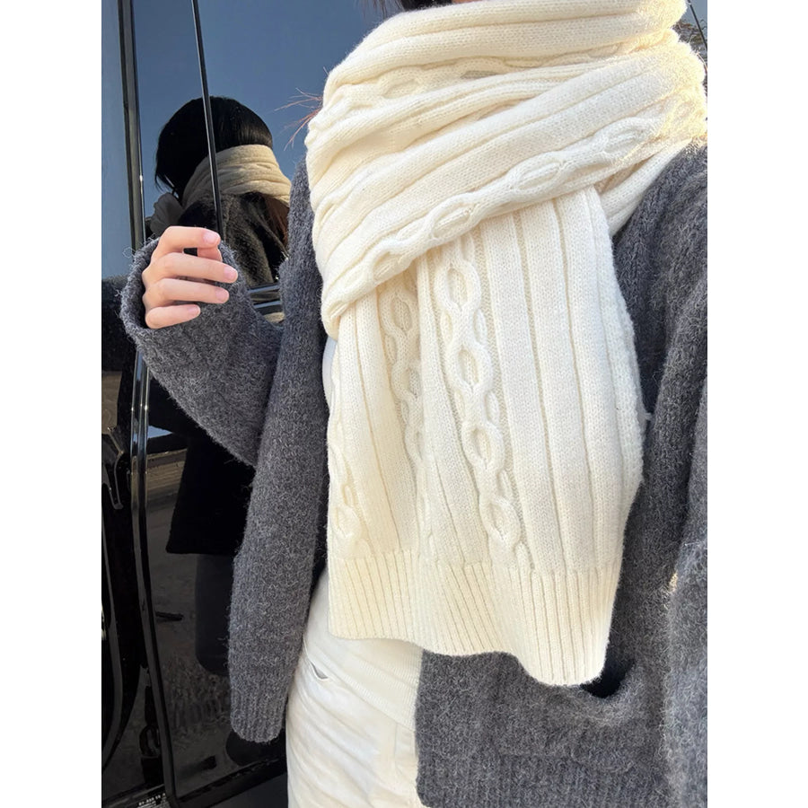 Textured Knit Winter Scarf White / ONESIZE Apparel and Accessories
