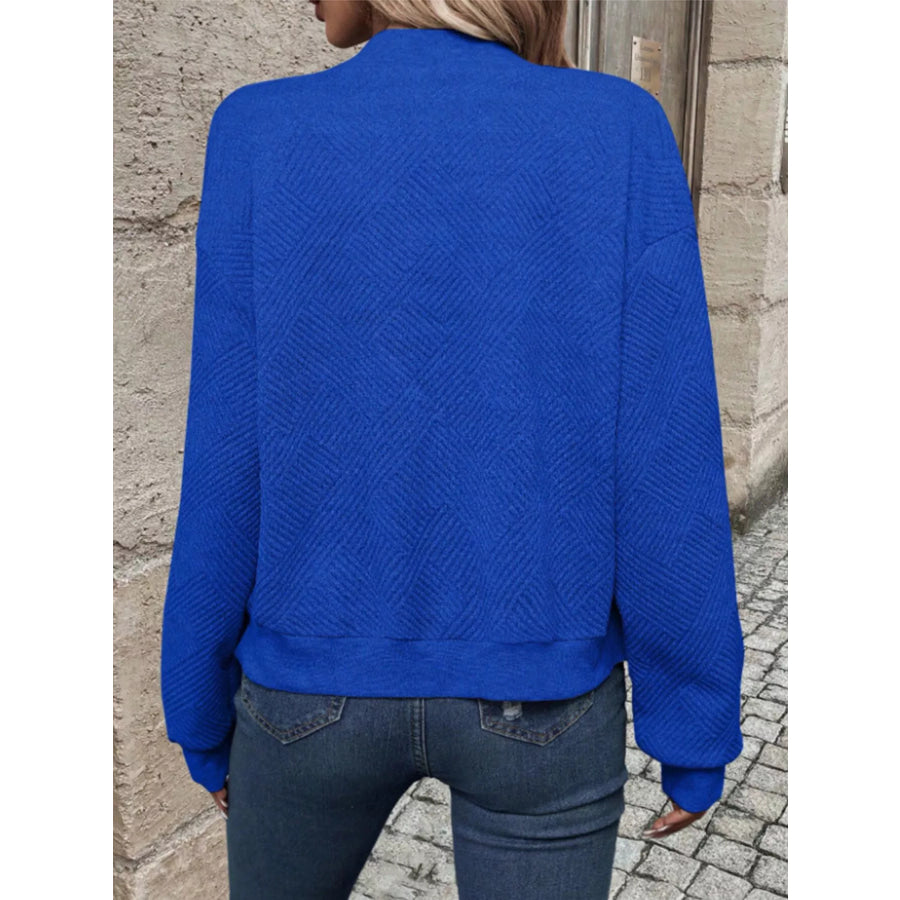 Textured Knit Zip-Up Bomber Jacket Apparel and Accessories