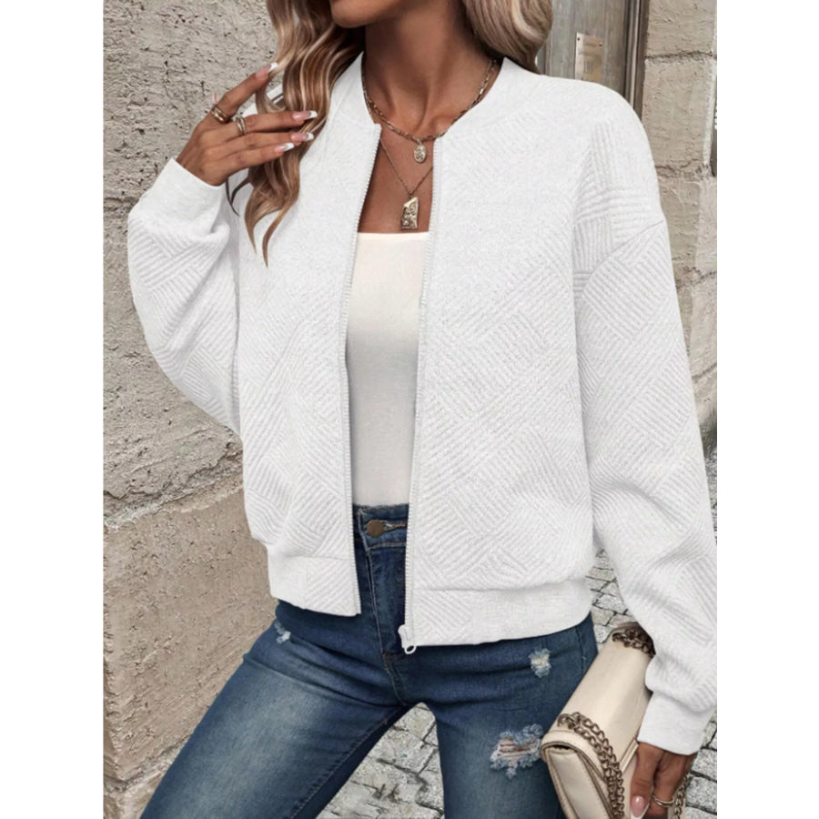 Textured Knit Zip-Up Bomber Jacket Apparel and Accessories