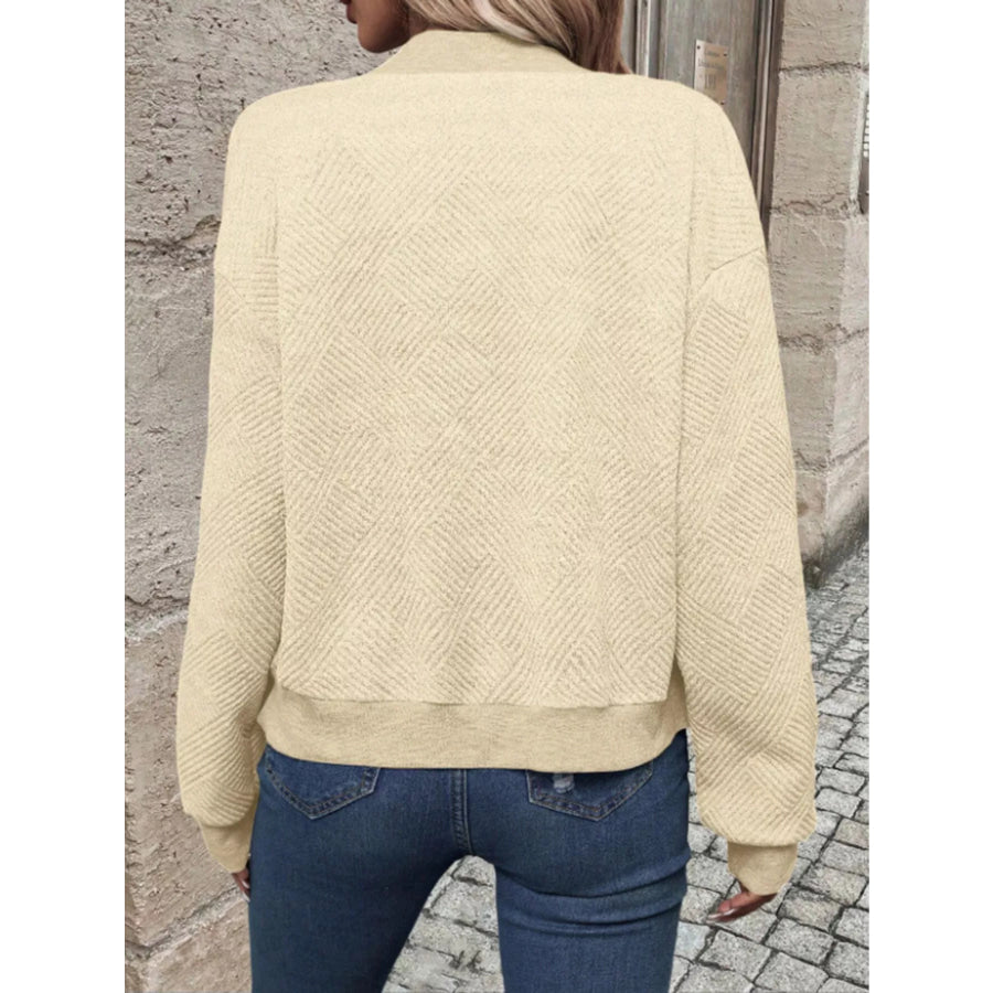 Textured Knit Zip-Up Bomber Jacket Apparel and Accessories