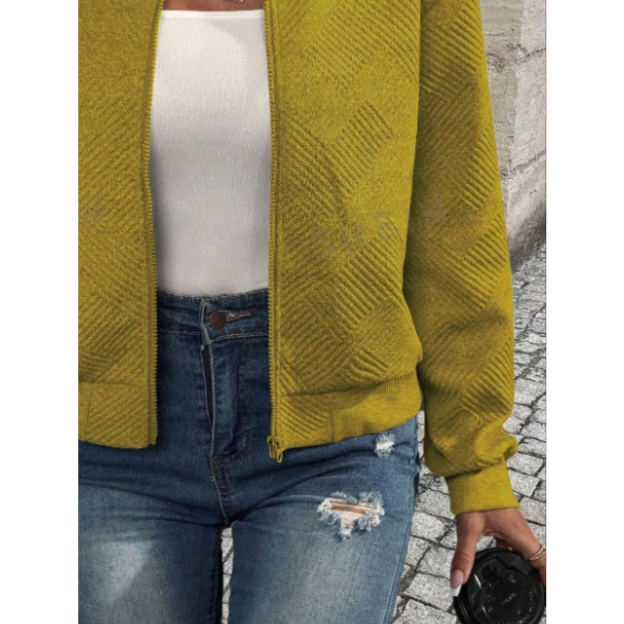 Textured Knit Zip-Up Bomber Jacket Apparel and Accessories