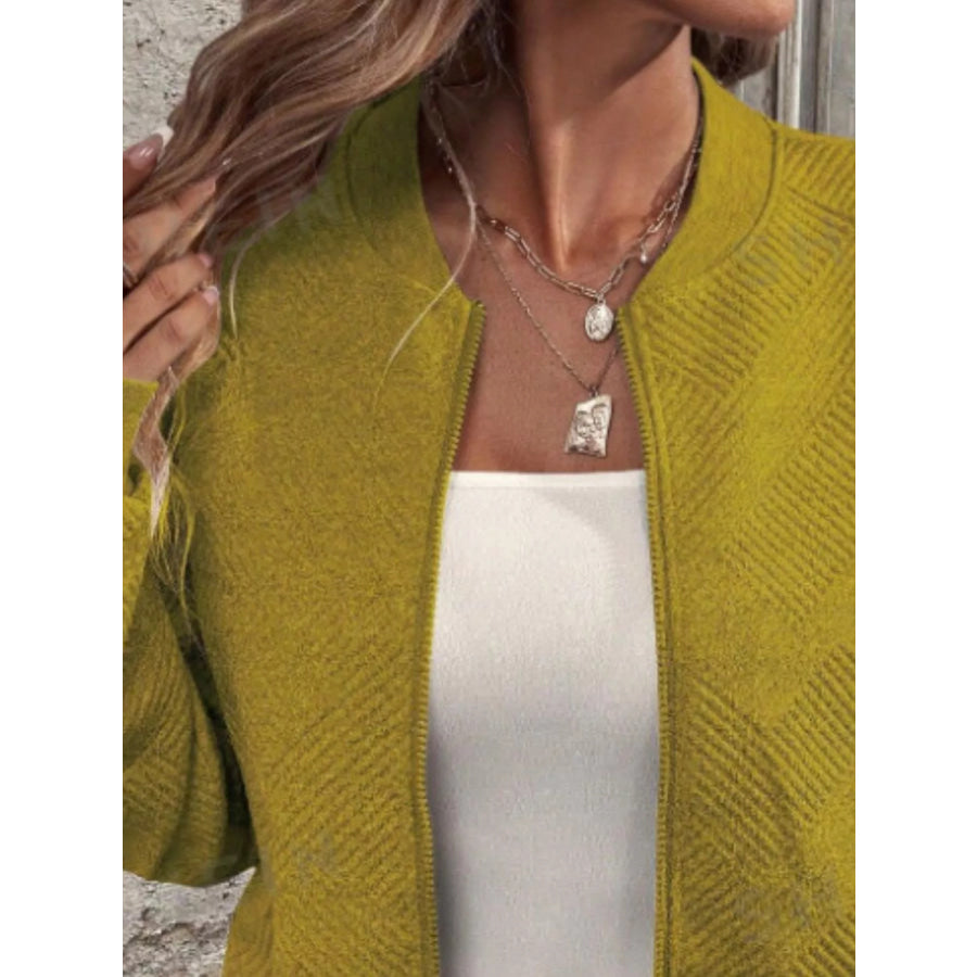 Textured Knit Zip-Up Bomber Jacket Apparel and Accessories