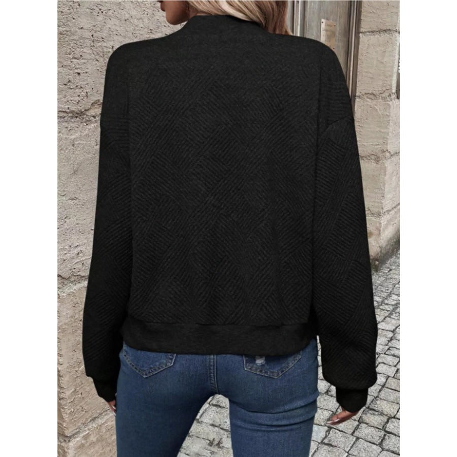 Textured Knit Zip-Up Bomber Jacket Apparel and Accessories