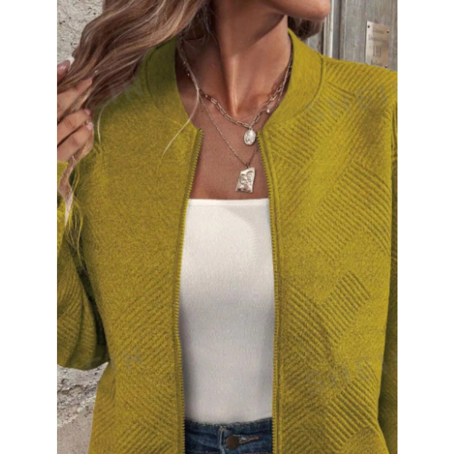 Textured Knit Zip-Up Bomber Jacket Apparel and Accessories