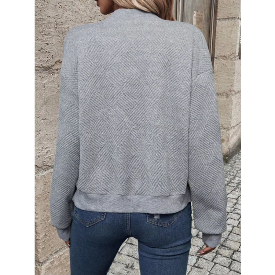 Textured Knit Zip-Up Bomber Jacket Apparel and Accessories