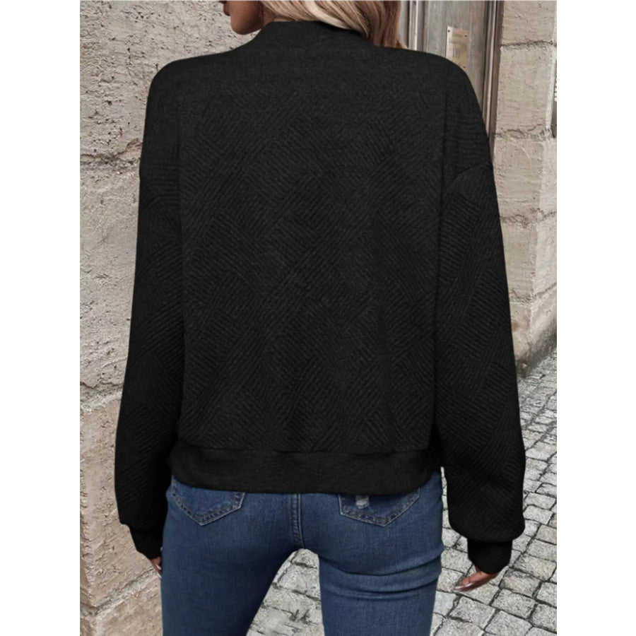 Textured Knit Zip-Up Bomber Jacket Apparel and Accessories