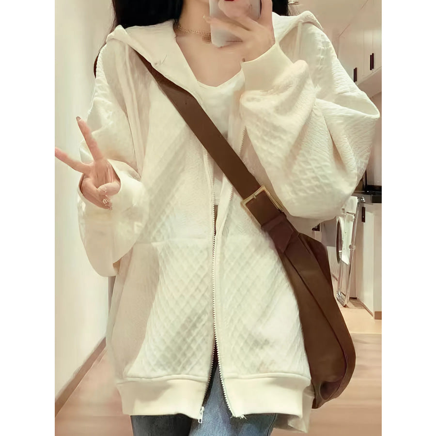 Textured Knit Zip-Up Hoodie Apparel and Accessories