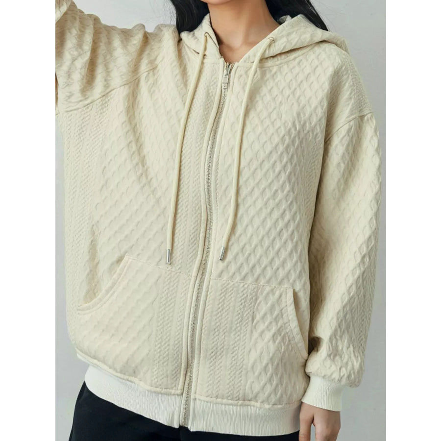 Textured Knit Zip-Up Hoodie Apricot / M Apparel and Accessories