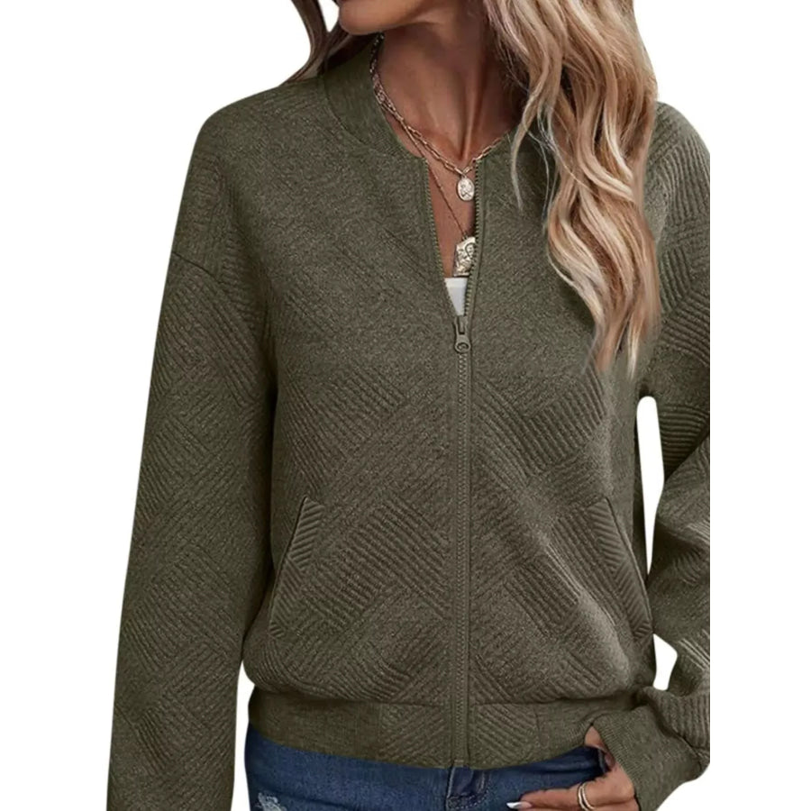 Textured Knit Zip-Up Jacket Apparel and Accessories