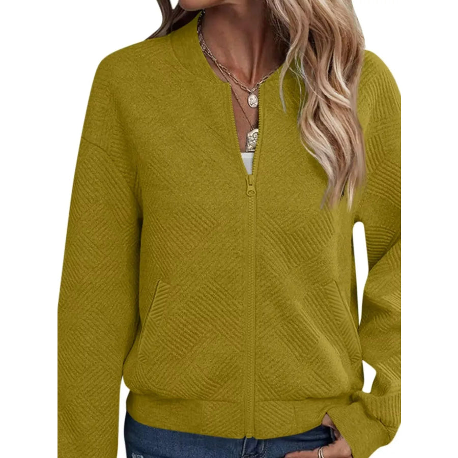 Textured Knit Zip-Up Jacket Apparel and Accessories