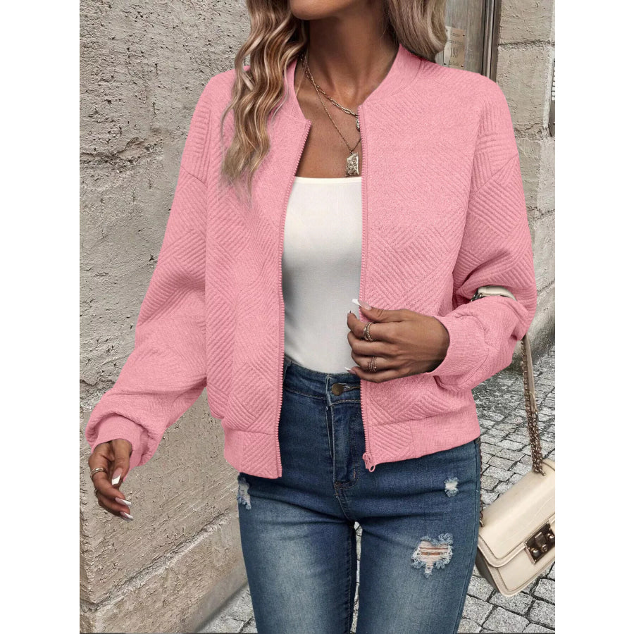 Textured Knit Zip-Up Jacket Apparel and Accessories