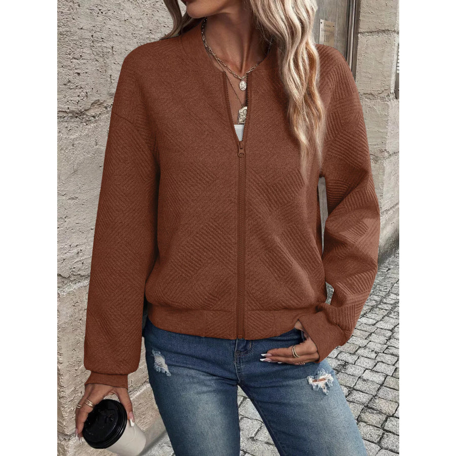 Textured Knit Zip-Up Jacket Apparel and Accessories