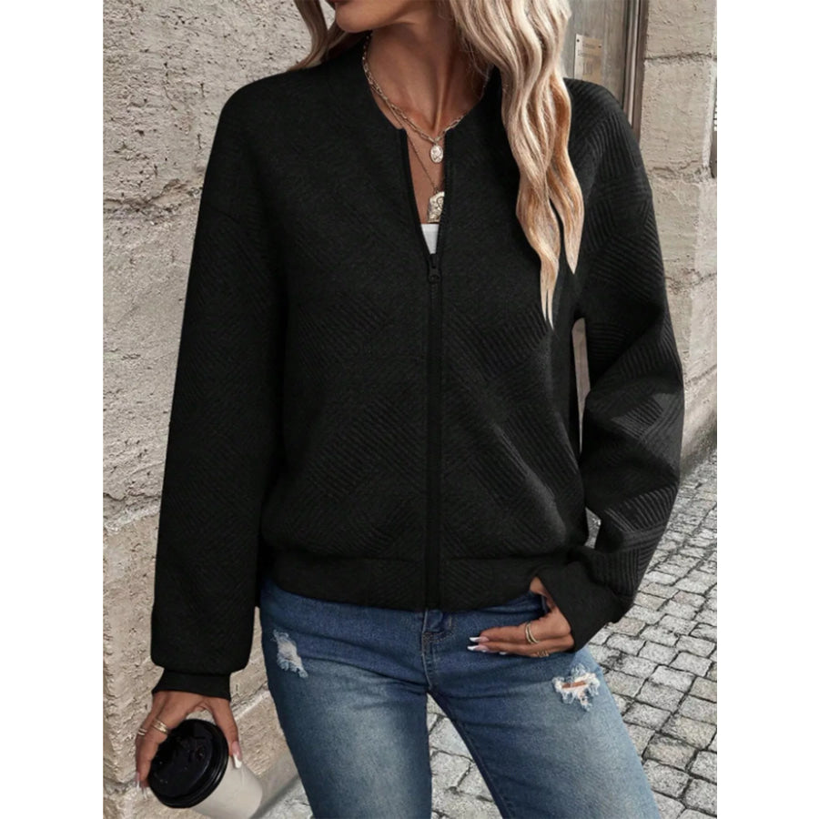 Textured Knit Zip-Up Jacket Apparel and Accessories