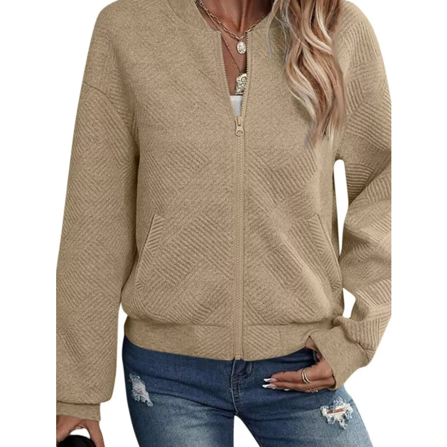 Textured Knit Zip-Up Jacket Apparel and Accessories