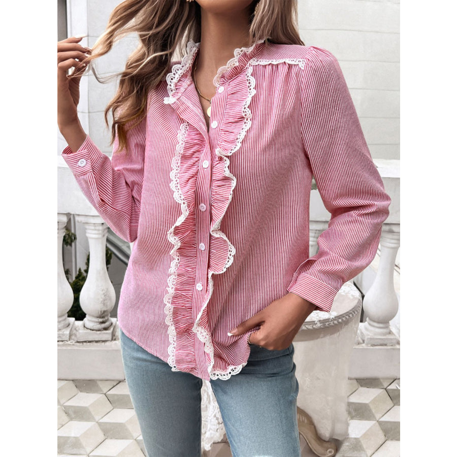 Textured Lace Detail Long Sleeve Shirt Apparel and Accessories