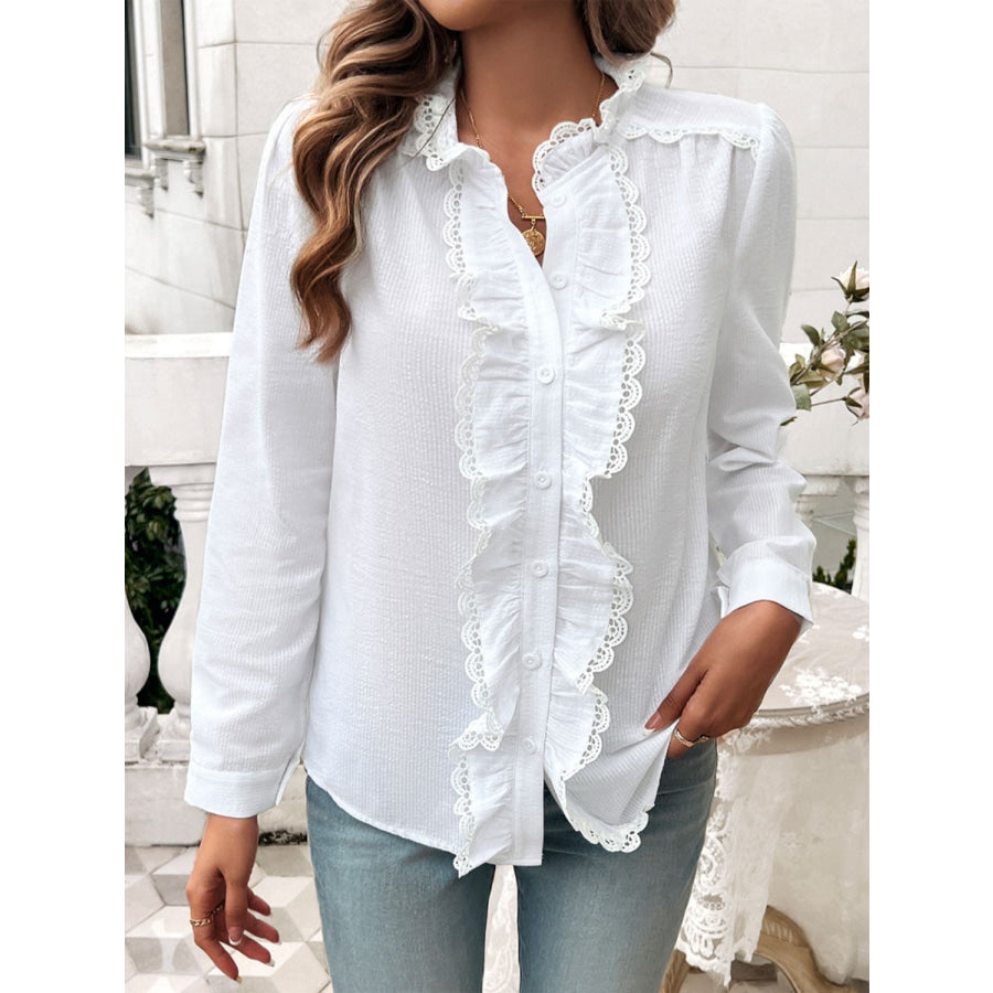 Textured Lace Detail Long Sleeve Shirt Apparel and Accessories