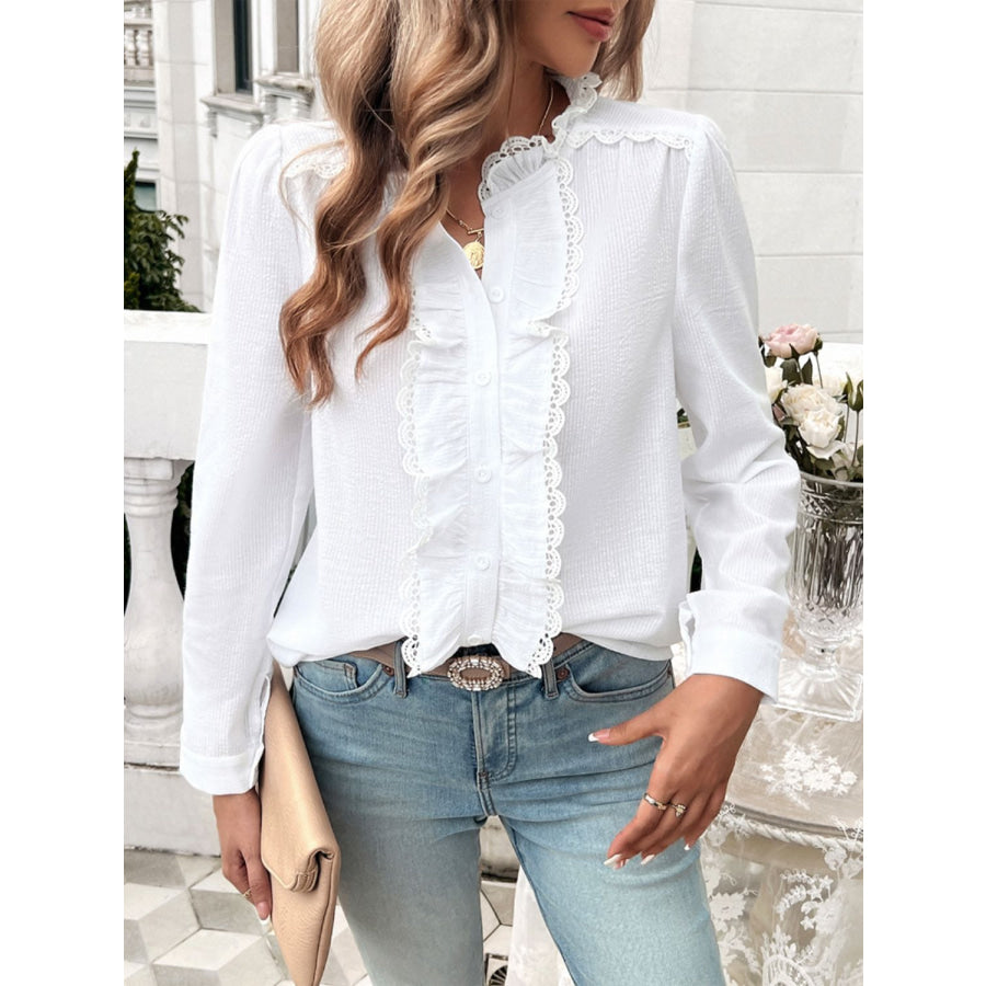 Textured Lace Detail Long Sleeve Shirt Apparel and Accessories