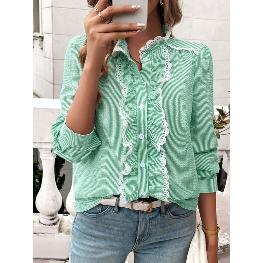 Textured Lace Detail Long Sleeve Shirt Apparel and Accessories