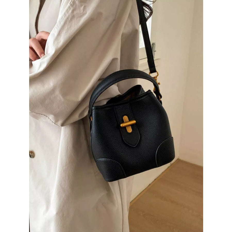 Textured Leather Bucket Crossbody Bag Black / onesize Apparel and Accessories