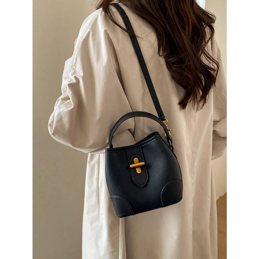 Textured Leather Bucket Crossbody Bag Black / onesize Apparel and Accessories