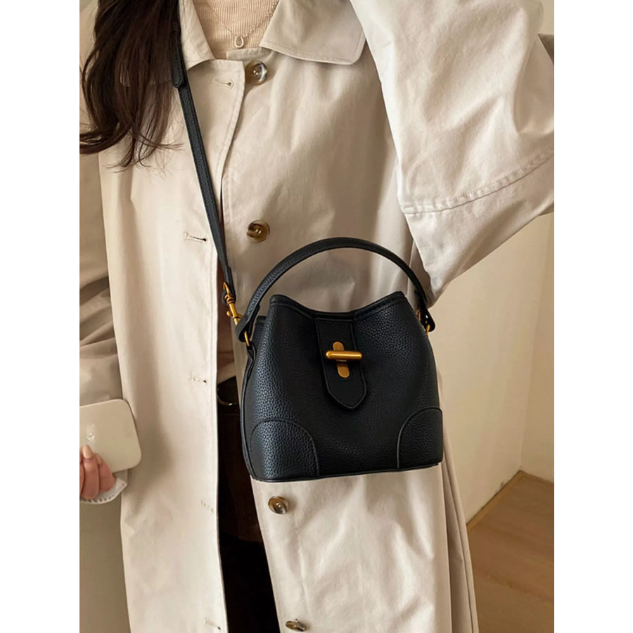 Textured Leather Bucket Crossbody Bag Black / onesize Apparel and Accessories