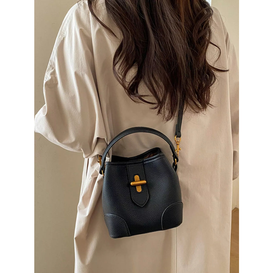 Textured Leather Bucket Crossbody Bag Black / onesize Apparel and Accessories