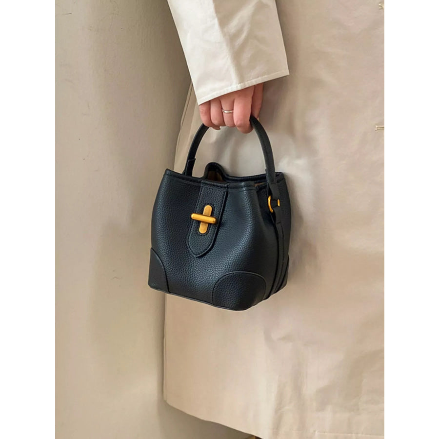Textured Leather Bucket Crossbody Bag Black / onesize Apparel and Accessories