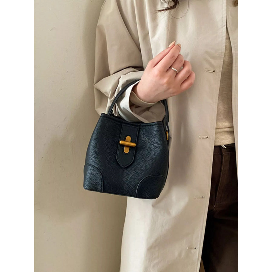Textured Leather Bucket Crossbody Bag Black / onesize Apparel and Accessories