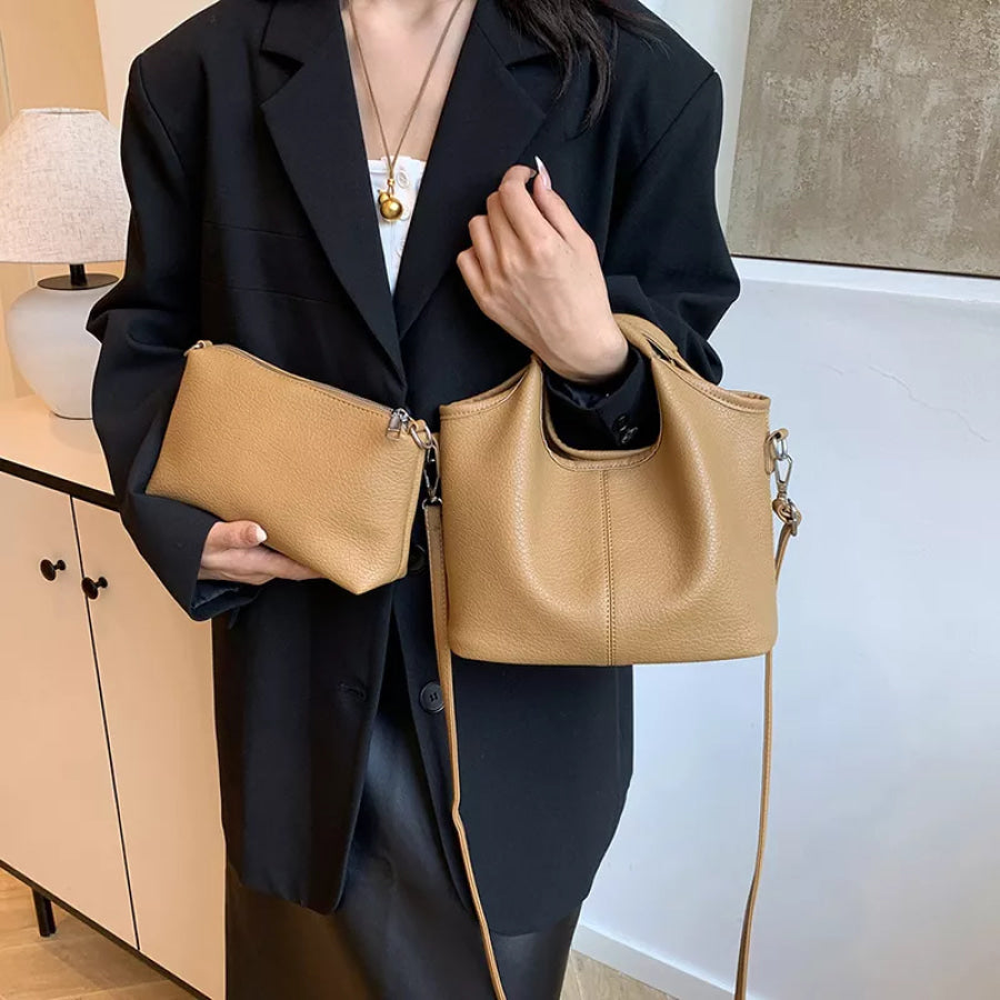 Textured Leather Crossbody Bag Khaki / onesize Apparel and Accessories
