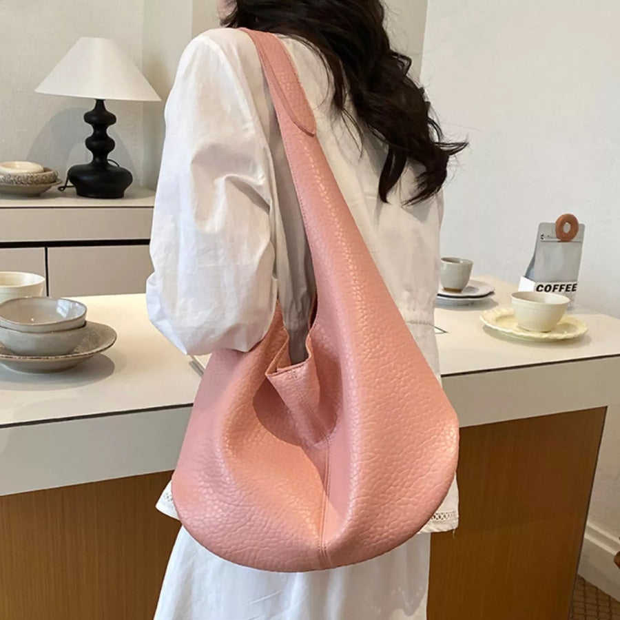 Textured Leather Shoulder Bag Pink / onesize Apparel and Accessories