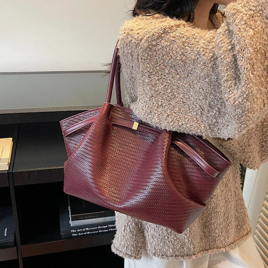 Textured Leather Shoulder Bag Red / onesize Apparel and Accessories