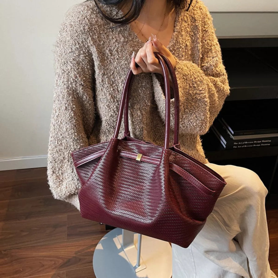 Textured Leather Shoulder Bag Red / onesize Apparel and Accessories