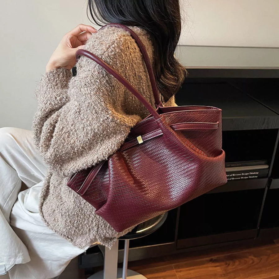 Textured Leather Shoulder Bag Red / onesize Apparel and Accessories